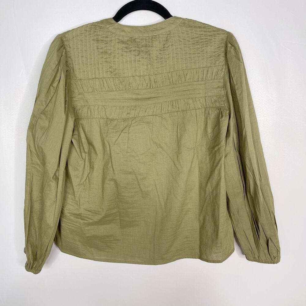 New Evereve Cleobella XS Olive Green River Blouse Puff Sleeve Button Front VNeck - Picture 2 of 14